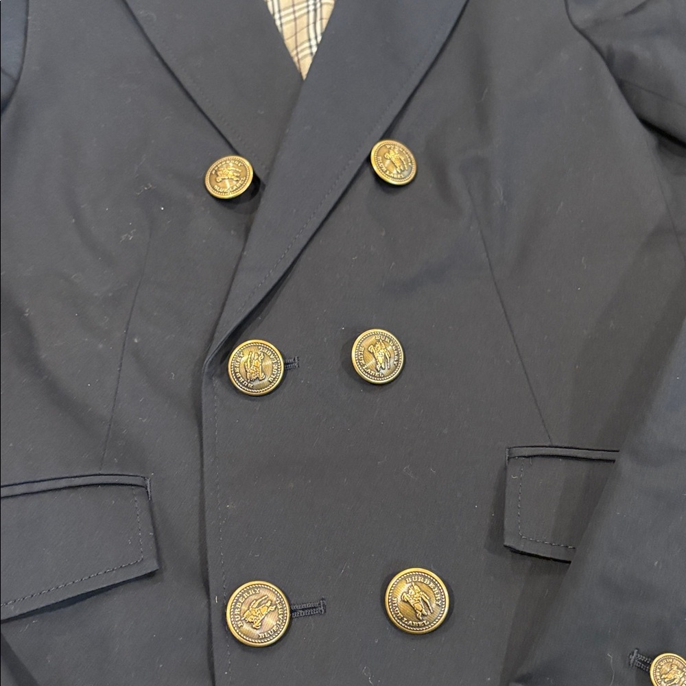 Burberry Blue Label Navy Double Breasted Blazer Gold Buttons Size 38 Lyocell - Picture 4 of 15